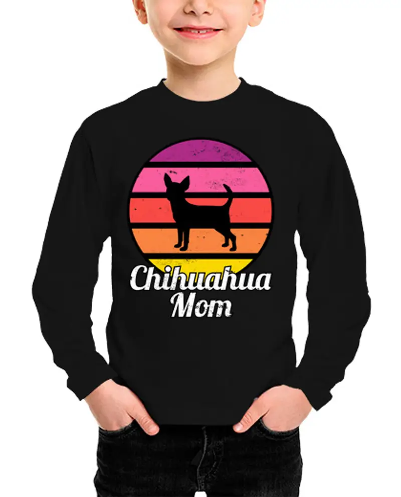 Maglietta bambino manica lunga mamma chihuahua io retrò mamma chihuahu