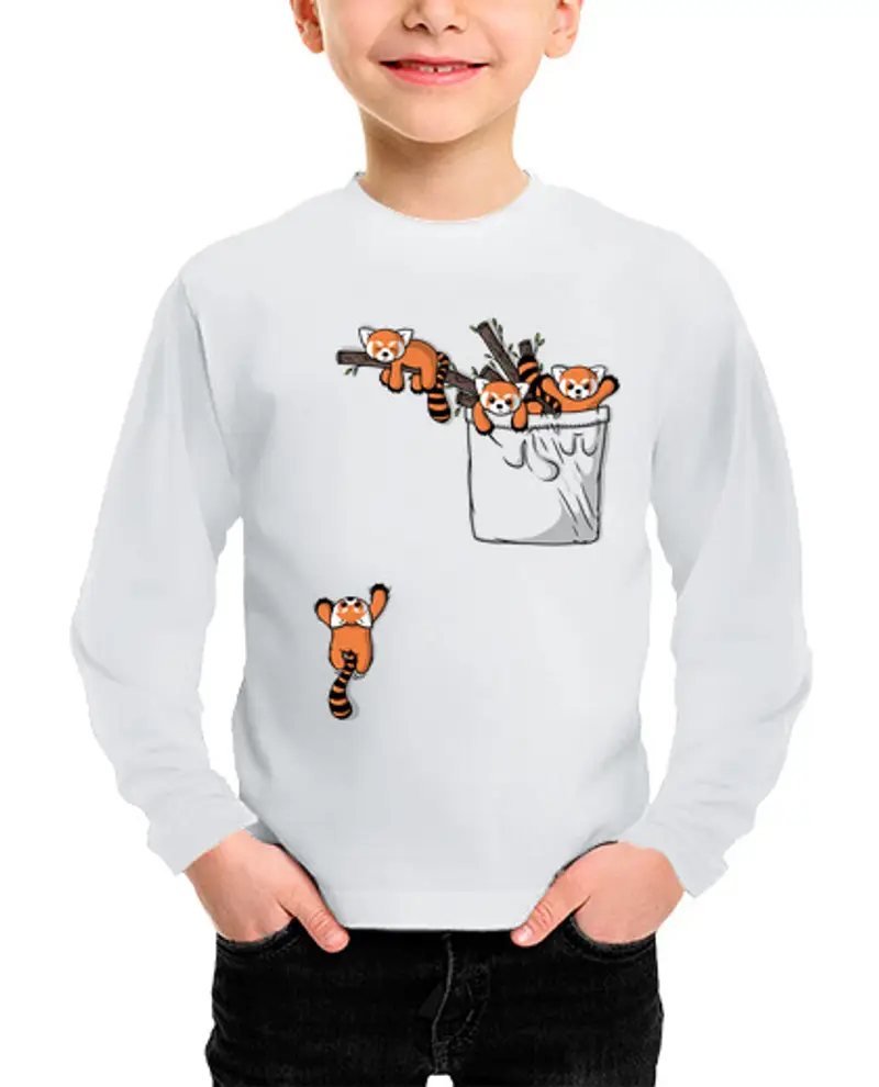 Maglietta bambino manica lunga orsi panda rossi tascabili