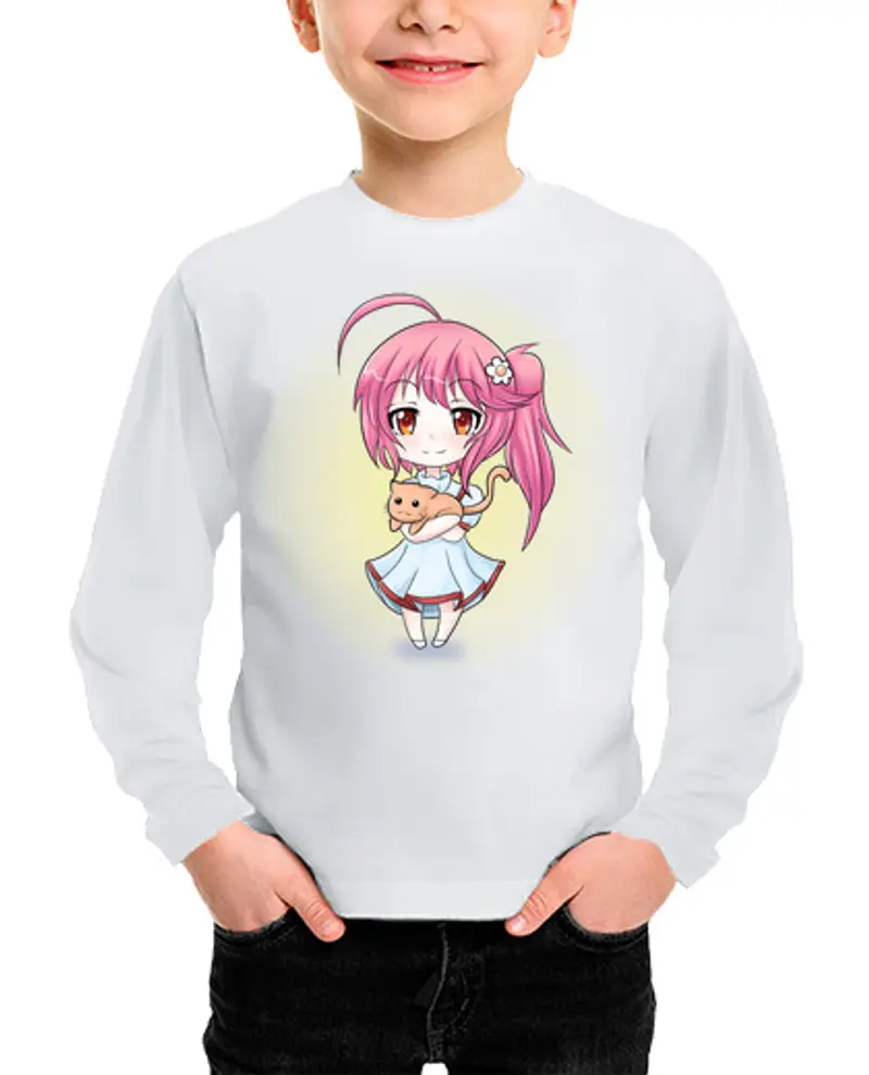 Maglietta bambino manica lunga ragazza carina con gattoto