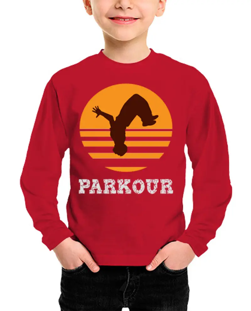 Maglietta bambino manica lunga ragazzo manica lunga parkour rosso