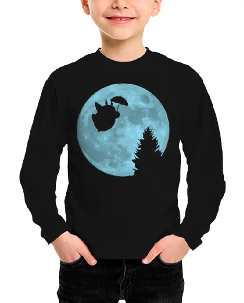 Maglietta bambino manica lunga totoro che vola sotto il l una