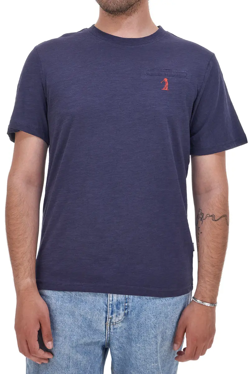 Maglietta blu navy girocollo con logo ricamato rosso U.S. GOLF CLUB TS1100