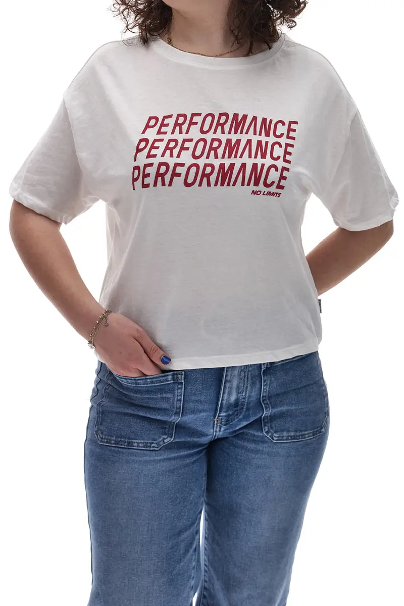 Maglietta Crop Bianca con Stampa Frontale Rosa NO LIMITS LALG002W24