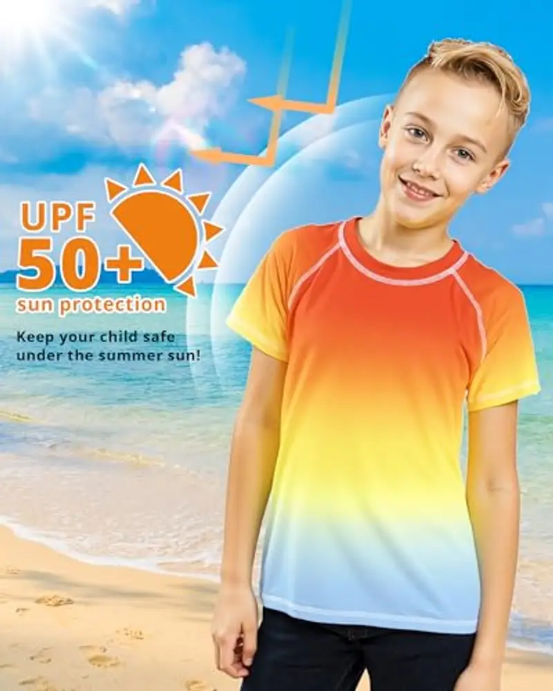 Maglietta da Nuoto per Ragazzi UPF 50+ a Maniche Corte per 3-11 Anni – Protezione Solare, Asciugatura Rapida miniatura 2