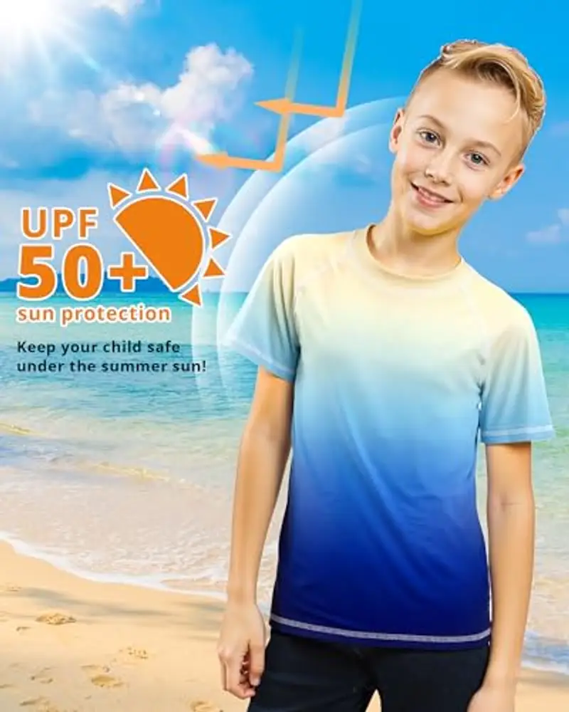 Maglietta da Nuoto per Ragazzi UPF 50+ a Maniche Corte per 3-11 Anni – Protezione Solare, Asciugatura Rapida miniatura 2