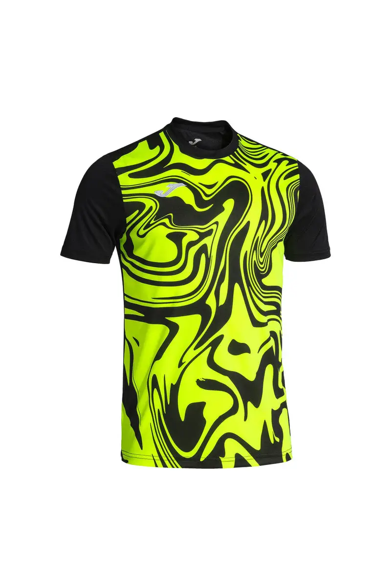 Maglietta Sportiva Nera con fantasia Giallo Fluo JOMA Lion II