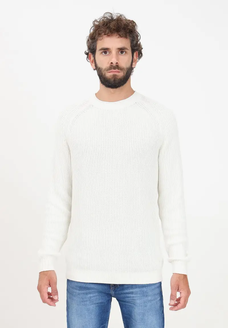 Maglioncino girocollo bianco da uomo con monogram CK