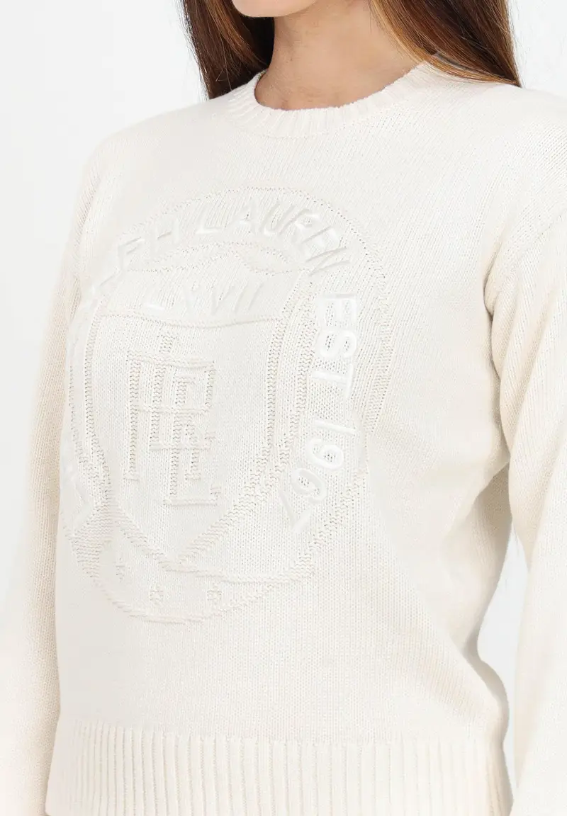 Maglioncino girocollo burro da donna con ricamo logo miniatura 2