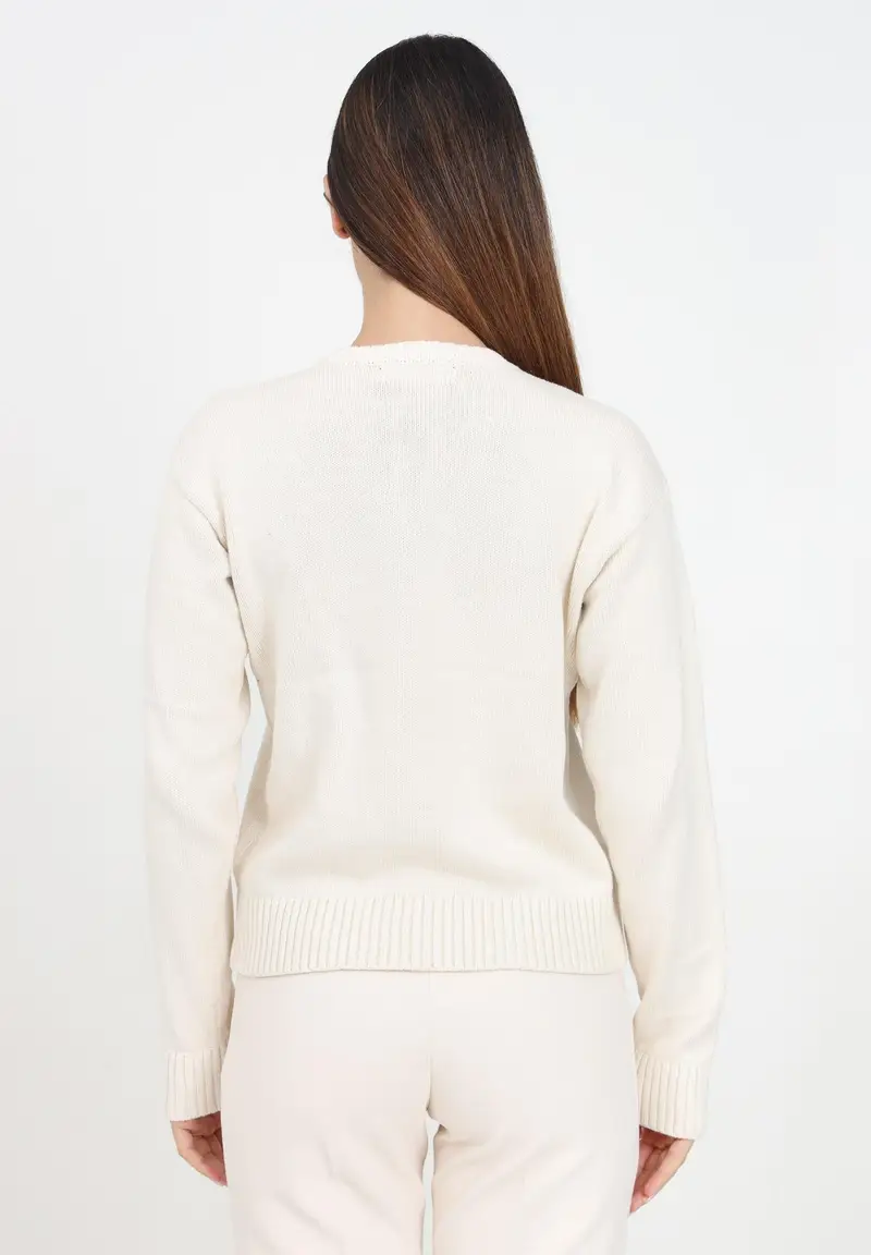 Maglioncino girocollo burro da donna con ricamo logo miniatura 3