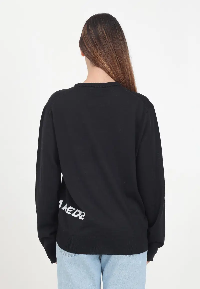 Maglioncino girocollo nero per donna e bambina con logo jacquard miniatura 2