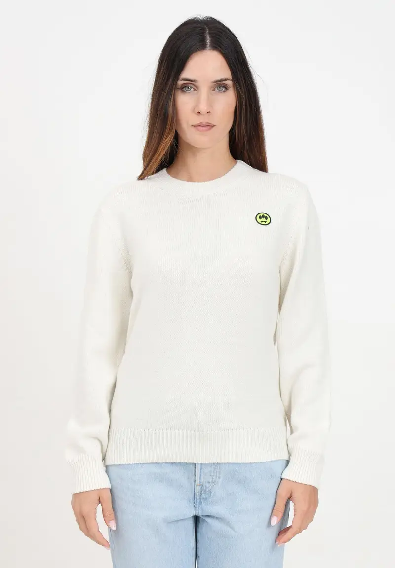 Maglioncino girocollo panna per donna e bambina rifinito da patch logo