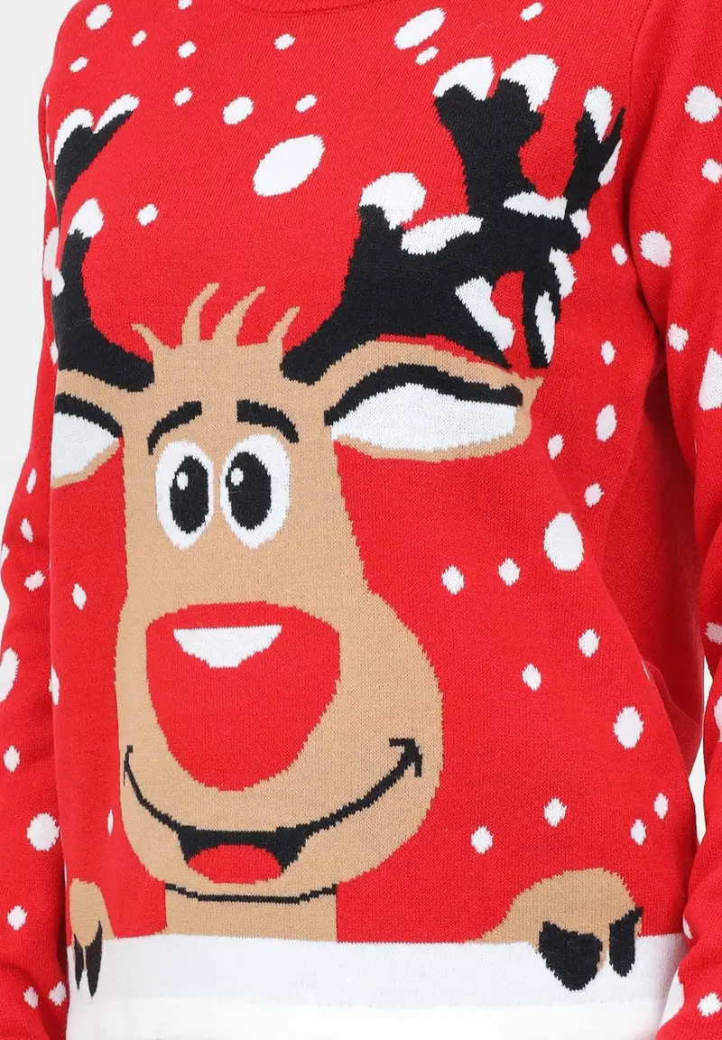 Maglioncino girocollo rosso da donna con renna miniatura 2