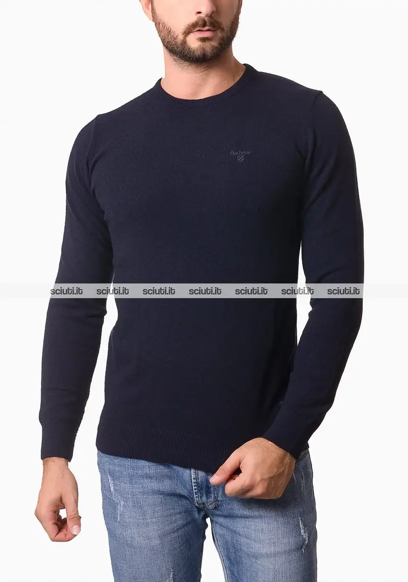 Maglione Barbour uomo blu scuro girocollo in lana