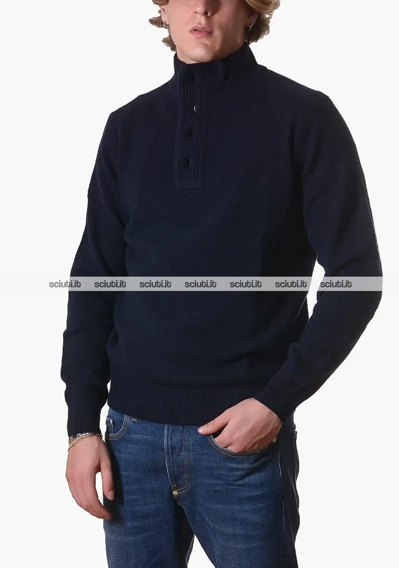 Maglione Barbour uomo blu scuro in lana con patch