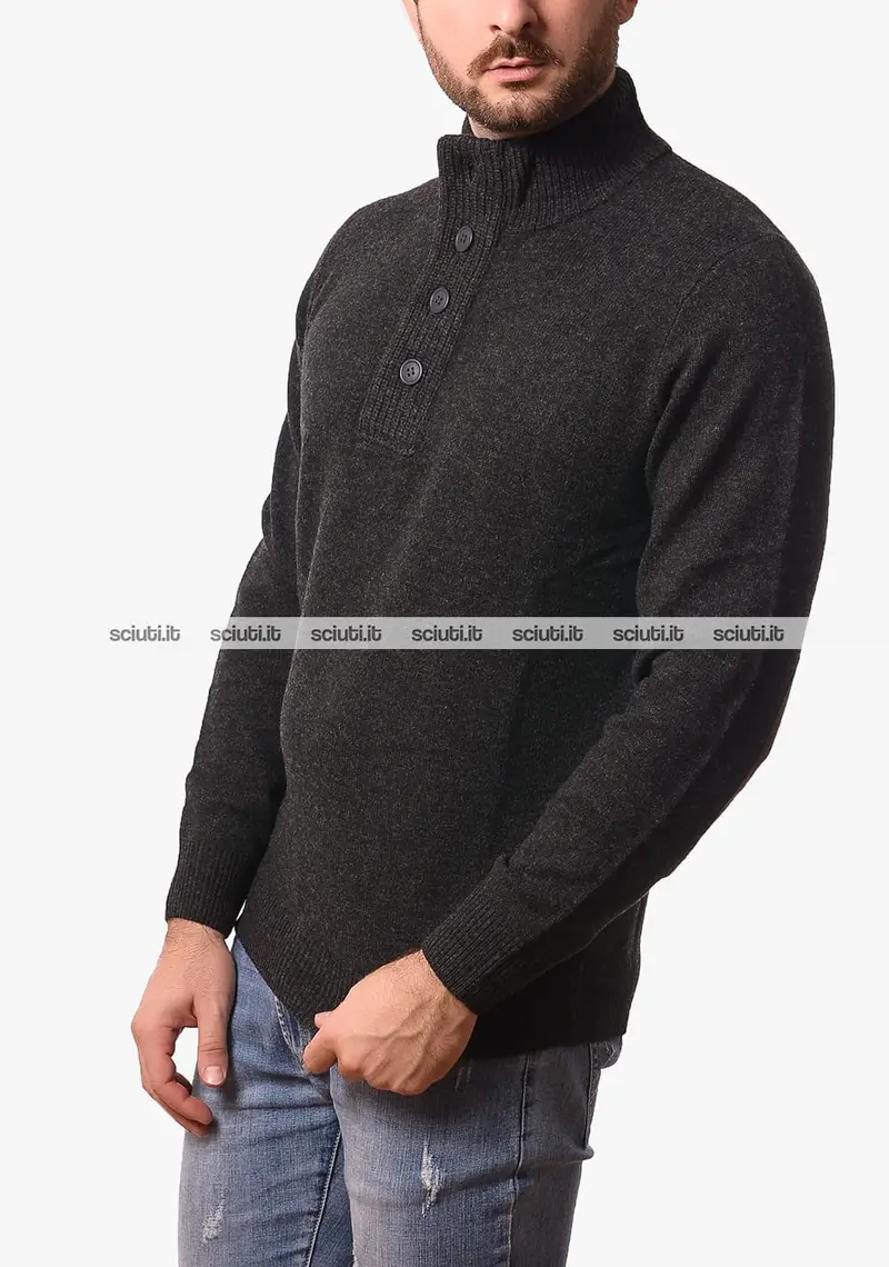 Maglione Barbour uomo grigio scuro in lana con patch