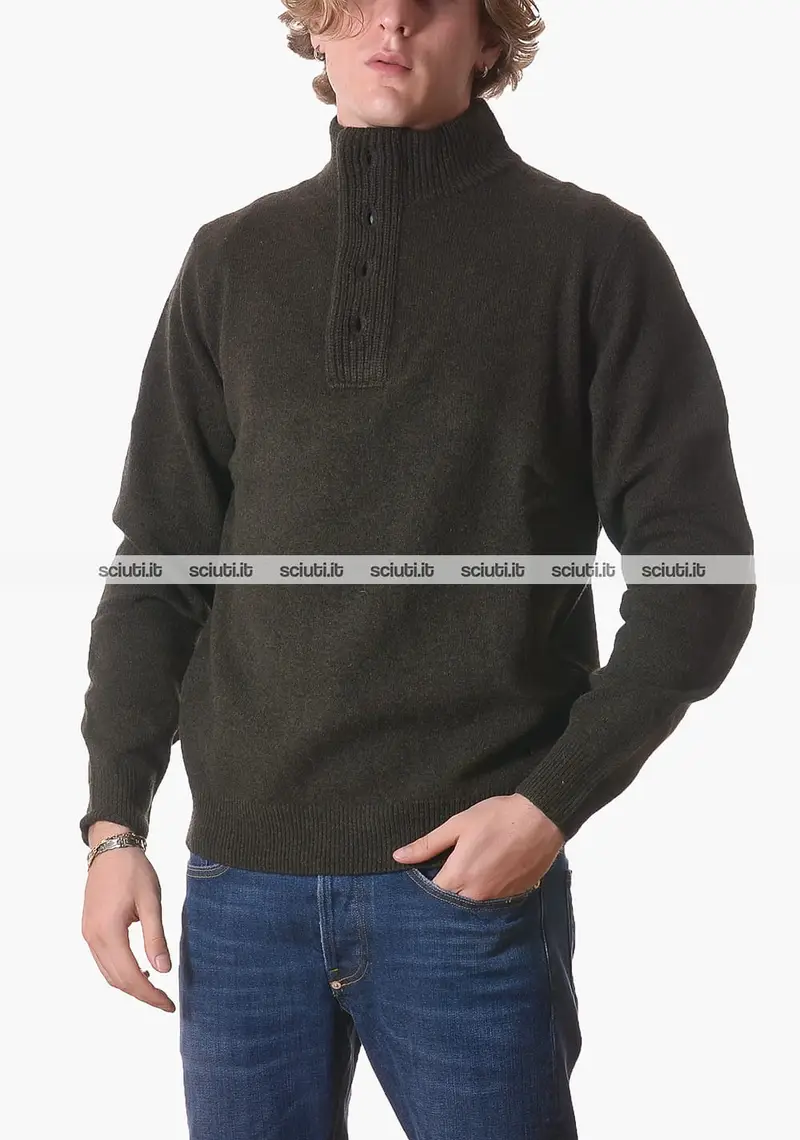 Maglione Barbour uomo verde scuro in lana con patch