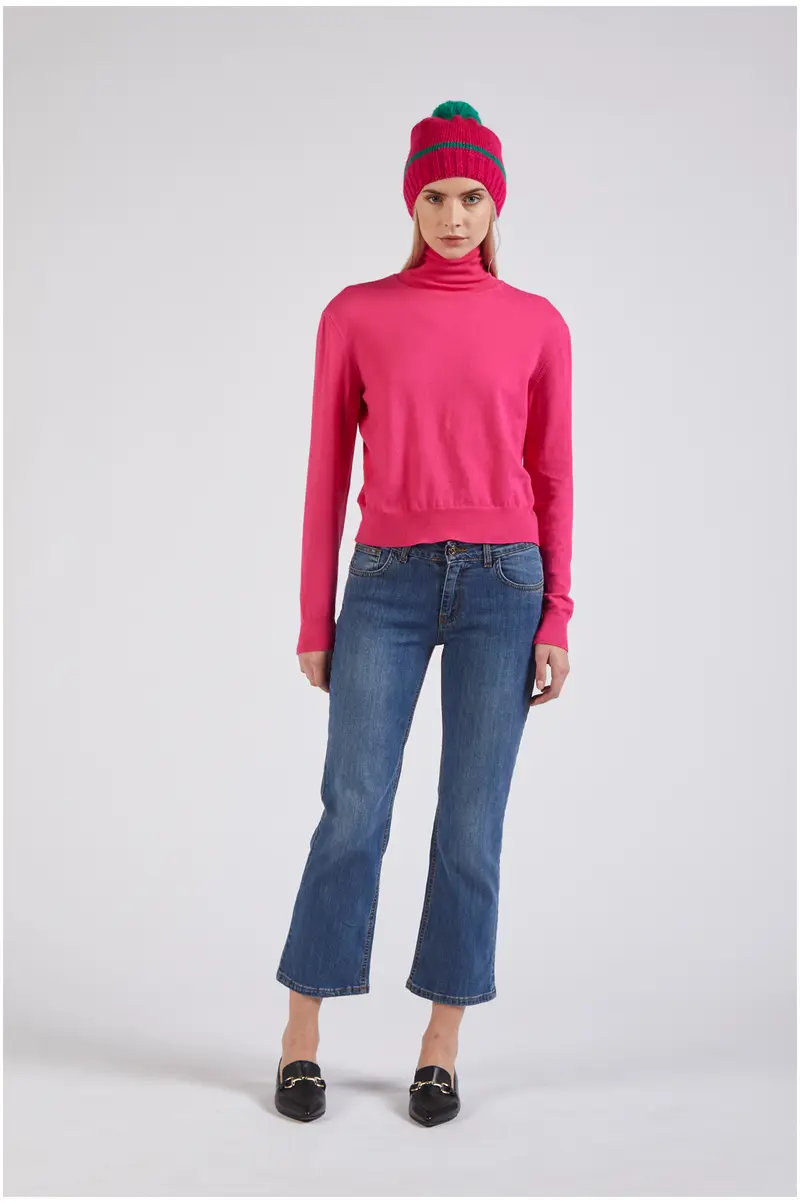 maglione collo alto con crespe alle spalle bubble gum m