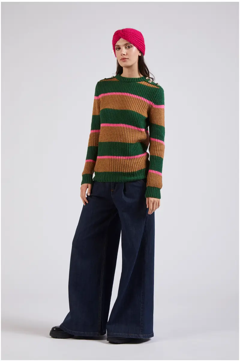 maglione con bottoni alle spalle rigato multiverde s