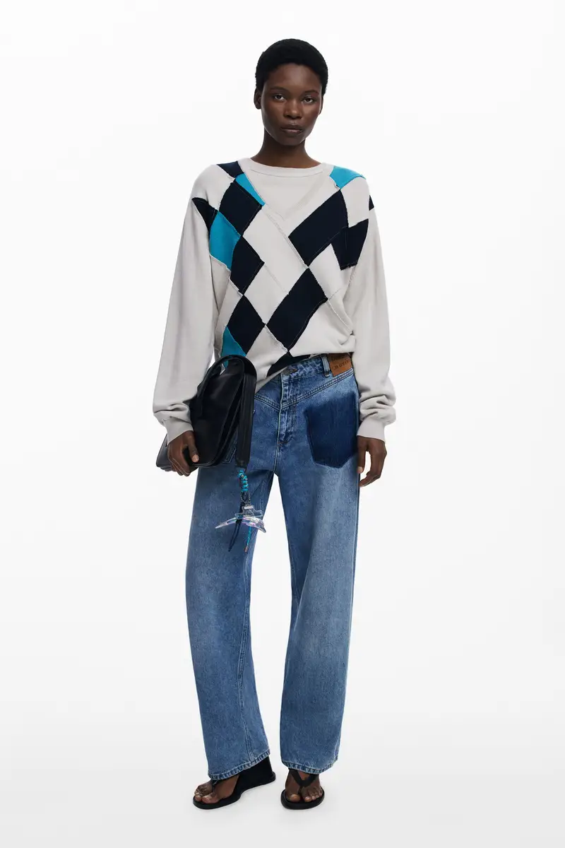 Maglione doppio collo a rombi Botter