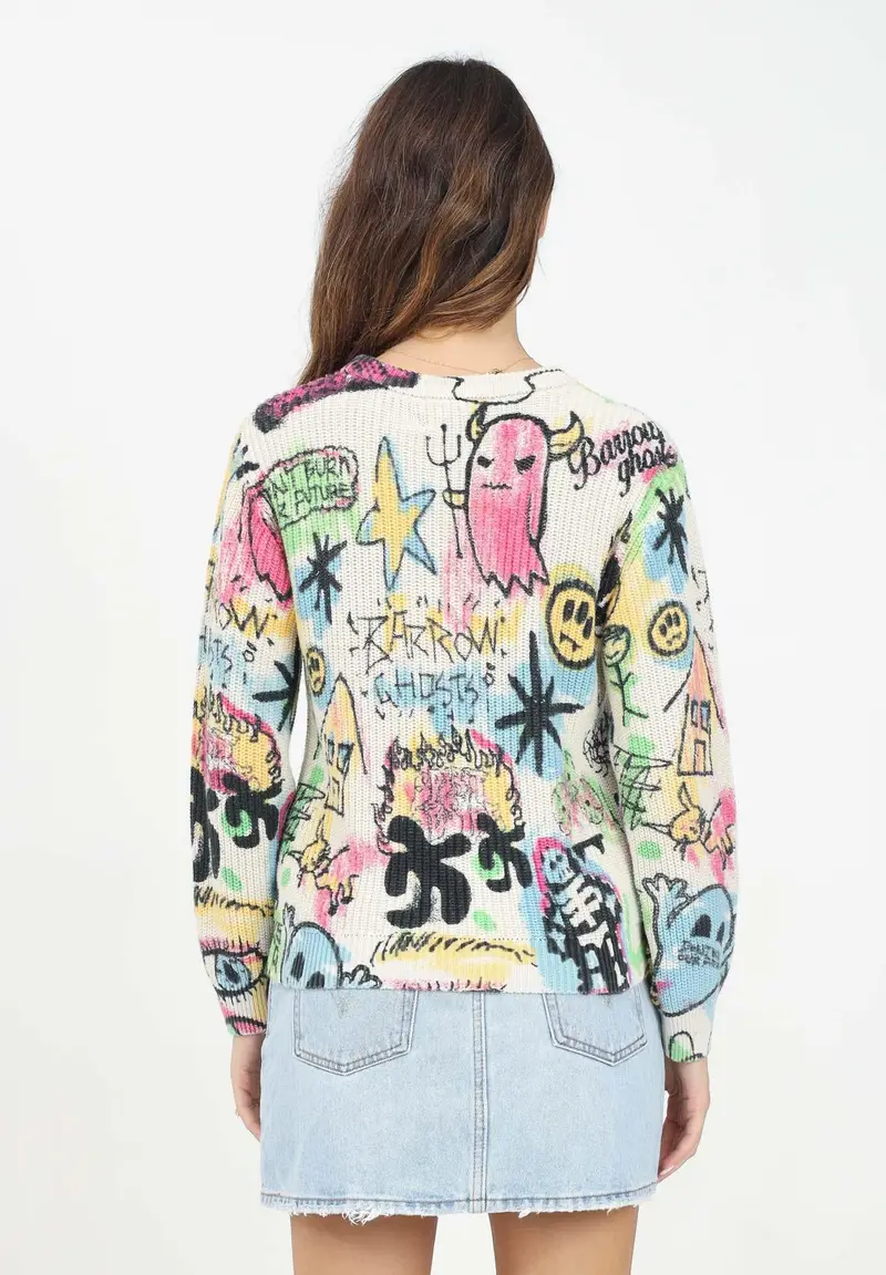 Maglione girocollo panna per donna e bambina caratterizzato da stampa street art miniatura 2