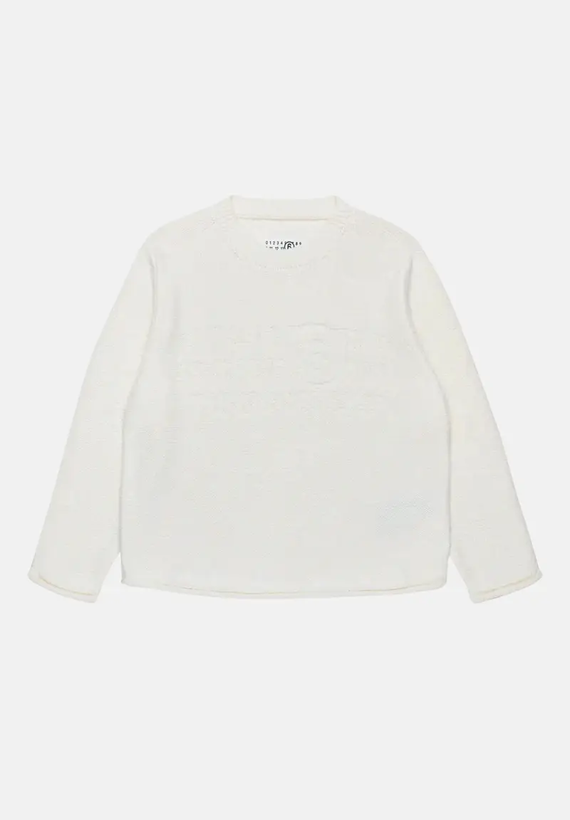 Maglione girocollo panna per donna e bambina con logo in maglia intarsiata