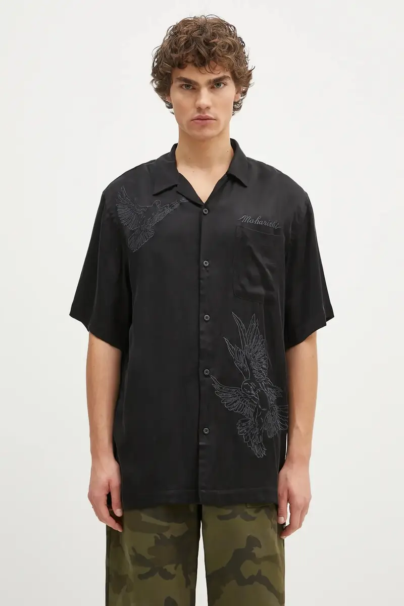 camicia Peace Dove Embroidered Shirt uomo colore nero 5326.BLACK