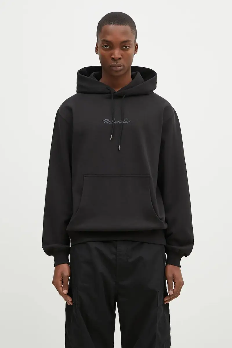 felpa in cotone Maharishi Organic Hooded Sweat uomo colore nero con cappuccio con applicazione 4622.BLACK