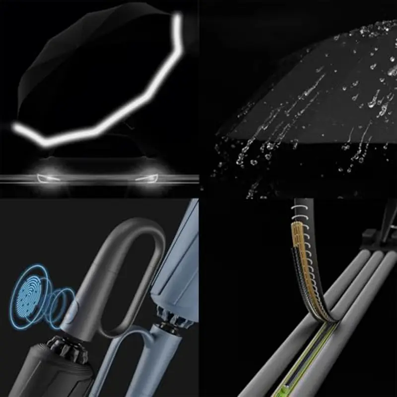 Maibar Ombrello antivento resistente 24 stecche impermeabile ombrello pieghevole da viaggio ombrello antivento ombrello antivento per uomini e donne, C-nero, large, Classico miniatura 3