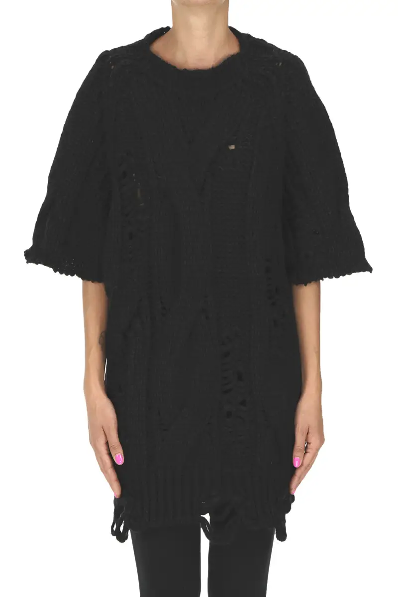 Maxi pullover in maglia intrecciata Nero