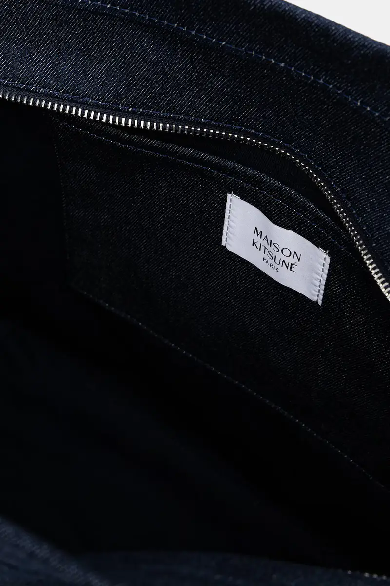 borsa in denim Fox Head Large Tote colore blu navy LW05104WD4020 miniatura 5