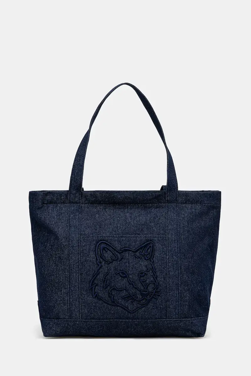 borsa in denim Fox Head Large Tote colore blu navy LW05104WD4020