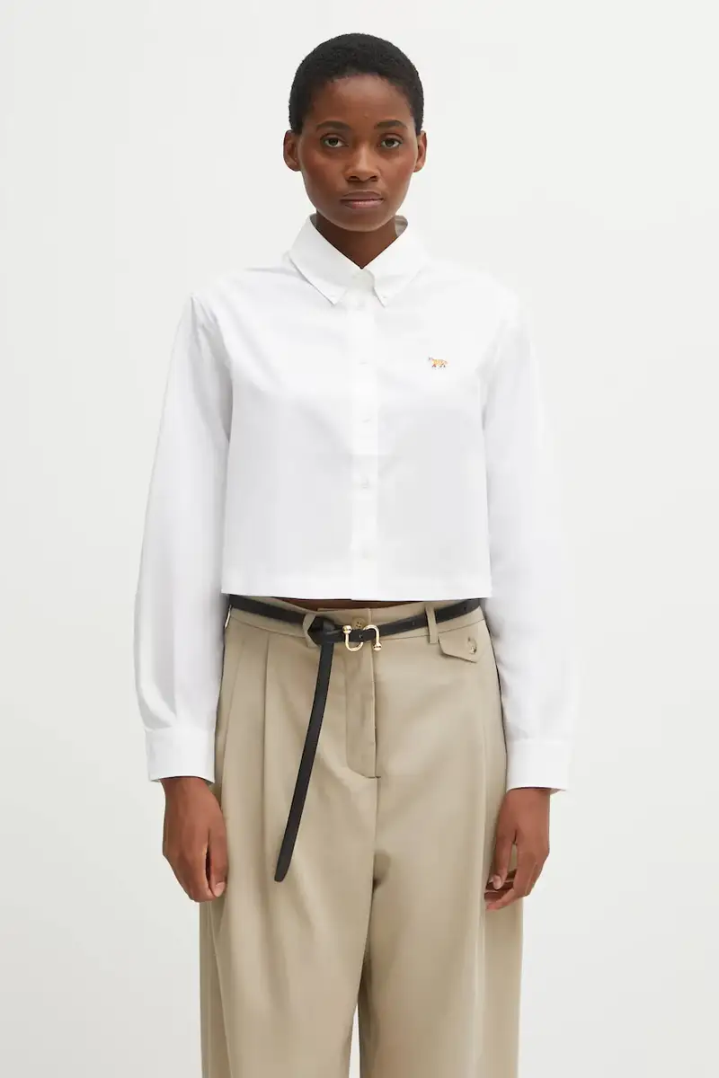 camicia in cotone Baby Fox Cropped donna colore bianco PW00405WC0026