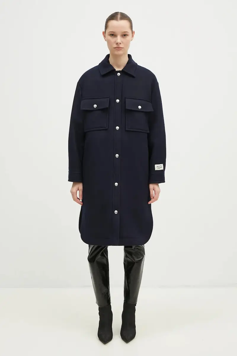 cappotto in lana Workwear colore blu navy NW02211WM0026