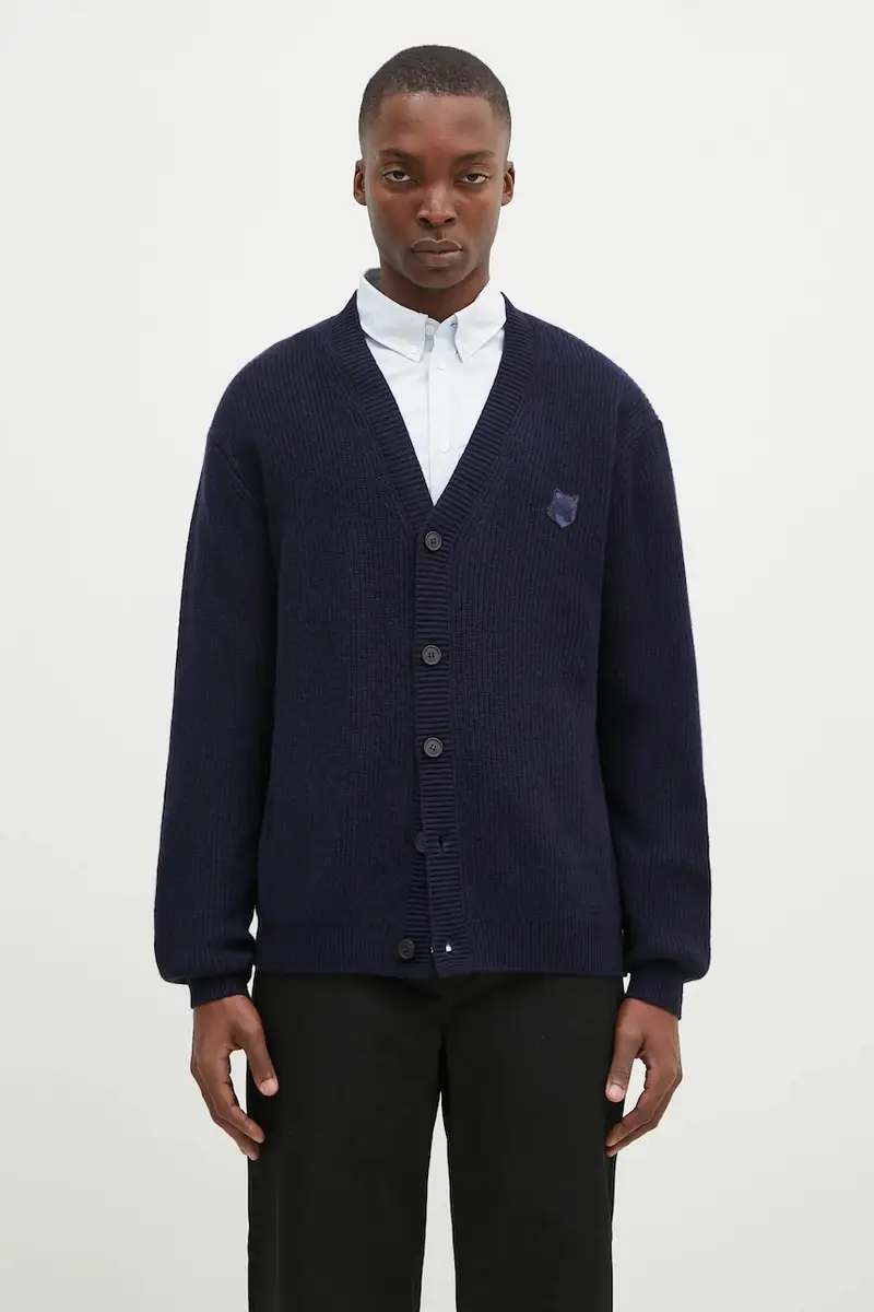 cardigan con aggiunta di lana Bold Fox Head colore blu navy NM00501KT1093