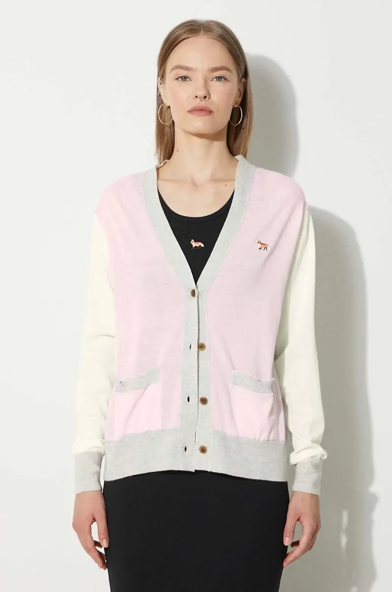 cardigan in lana Baby Fox Patch Regular Cardigan colore rosa MW00505KT1036