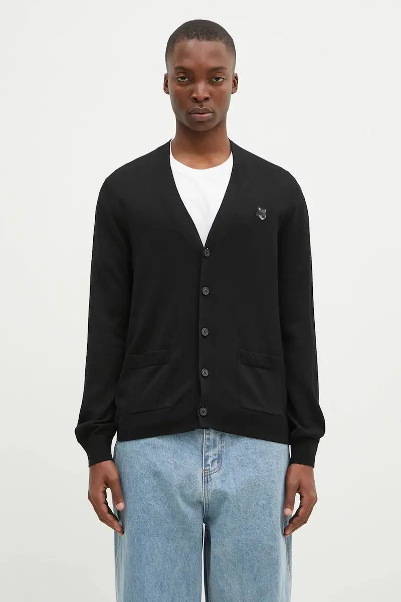 cardigan in lana Bold Fox Head Patch colore nero MM00509KT1036