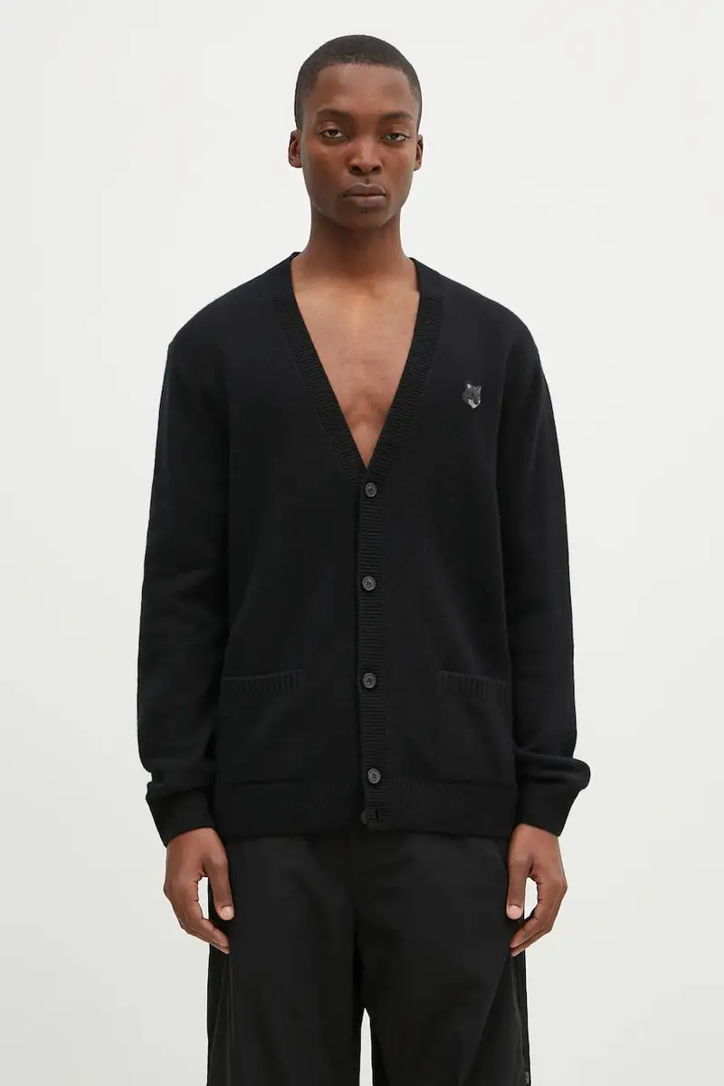 cardigan in lana Bold Fox Head Patch colore nero NM00506KT1006