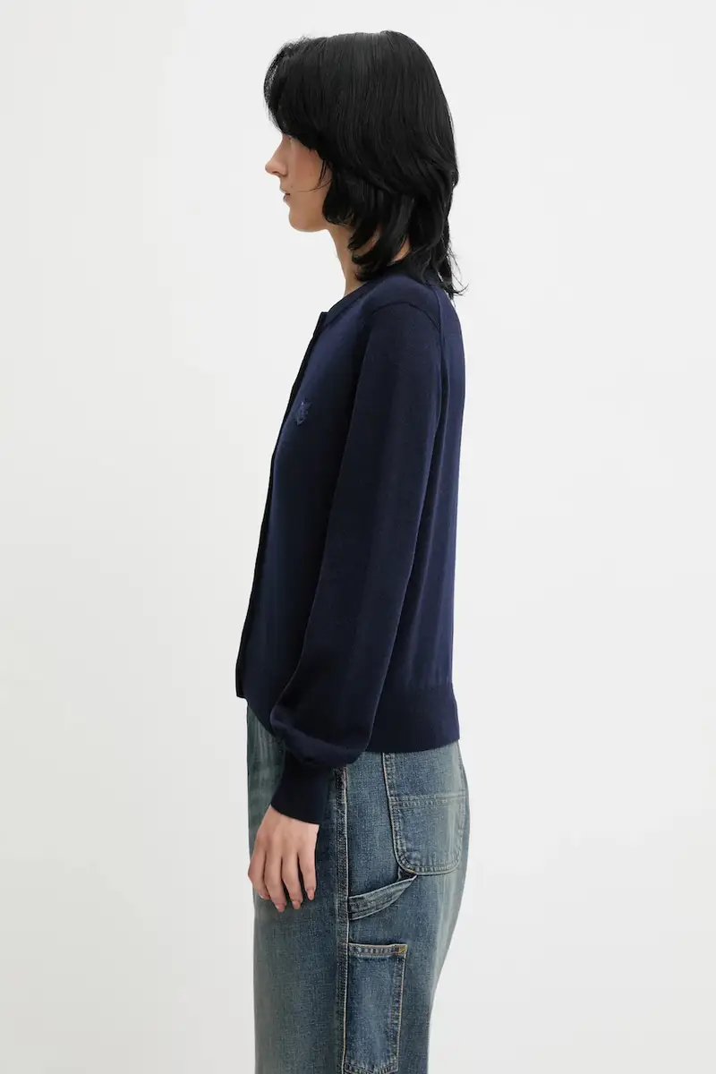 cardigan in lana Bold Fox Head Patch Regular Cardigan colore nero MW00508KT1036 Blu navy miniatura 2