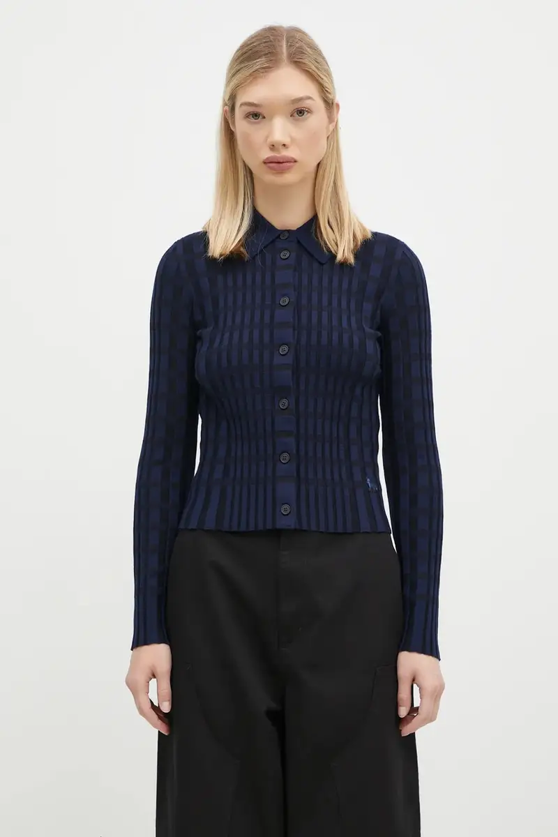 cardigan in lana Checked colore blu navy NW00412KF0003