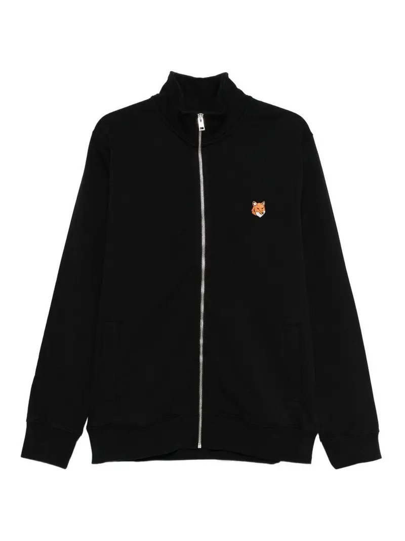 Felpa con zip in cotone con testa di volpe Nero