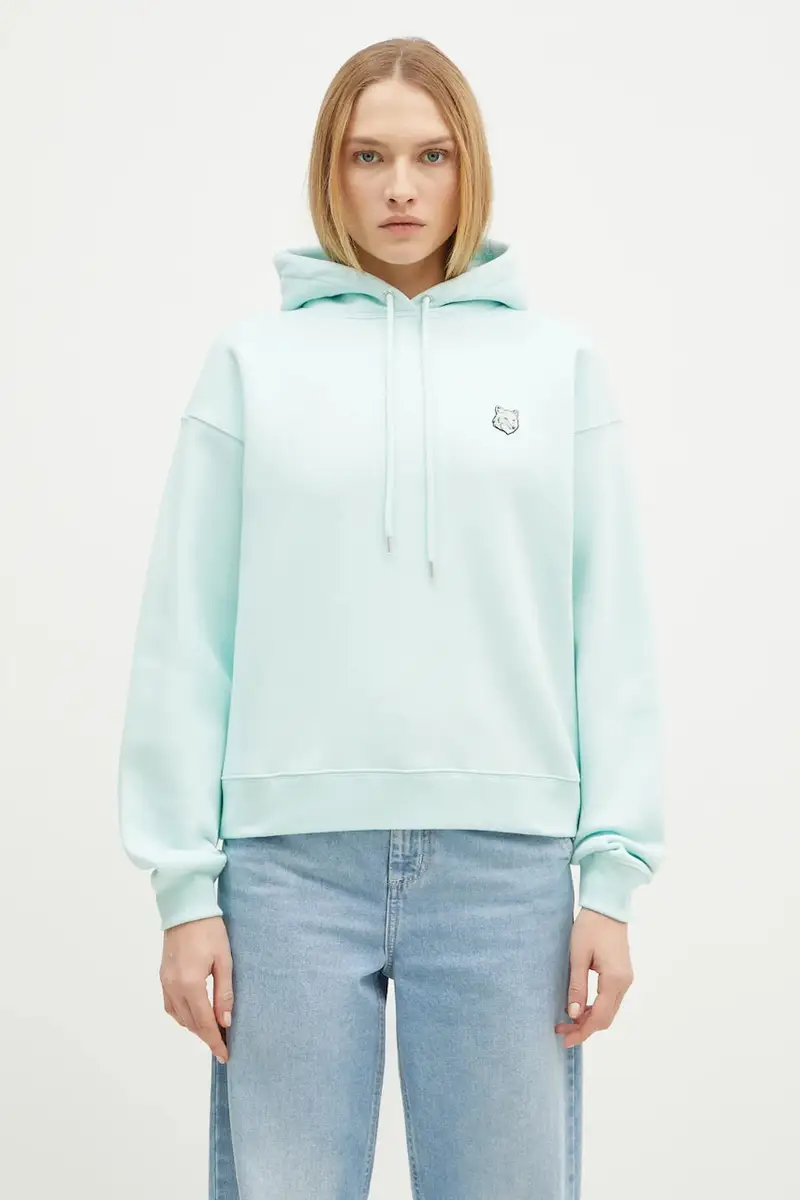 felpa in cotone Bold Fox Head Patch Comfort Hoodie donna colore turchese con cappuccio MW00704KM0307
