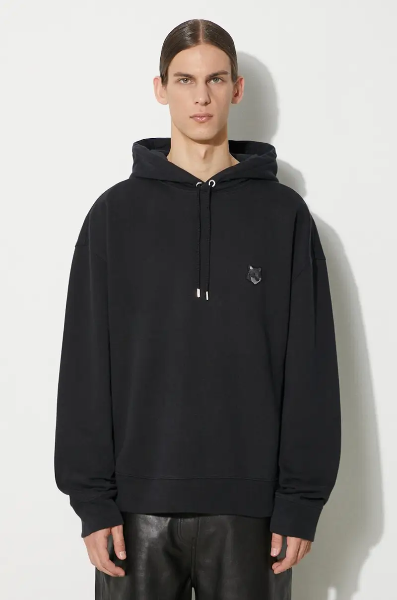 felpa in cotone Bold Fox Head Patch Oversize Hoodie uomo colore nero con cappuccio LM00705KM0001