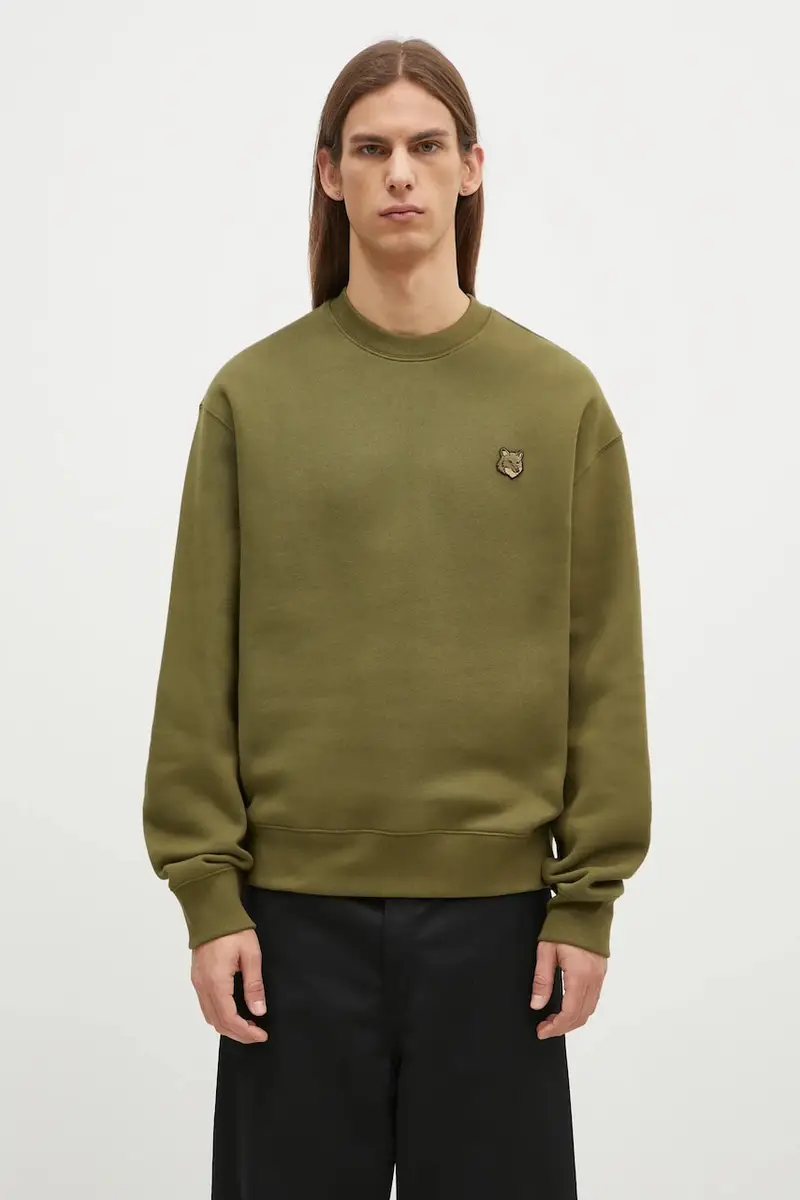 felpa in cotone Bold Fox Head Patch uomo colore verde con applicazione MM00316KM0307