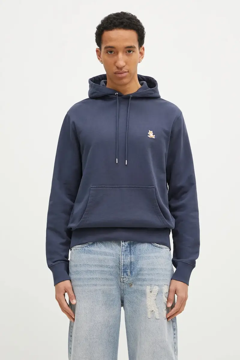 felpa in cotone Chillax Patch Regular Hoodie uomo colore blu navy con cappuccio con applicazione LM00706KM0001