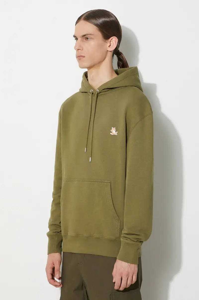felpa in cotone Chillax Patch Regular Hoodie uomo colore verde con cappuccio con applicazione LM00706KM0001