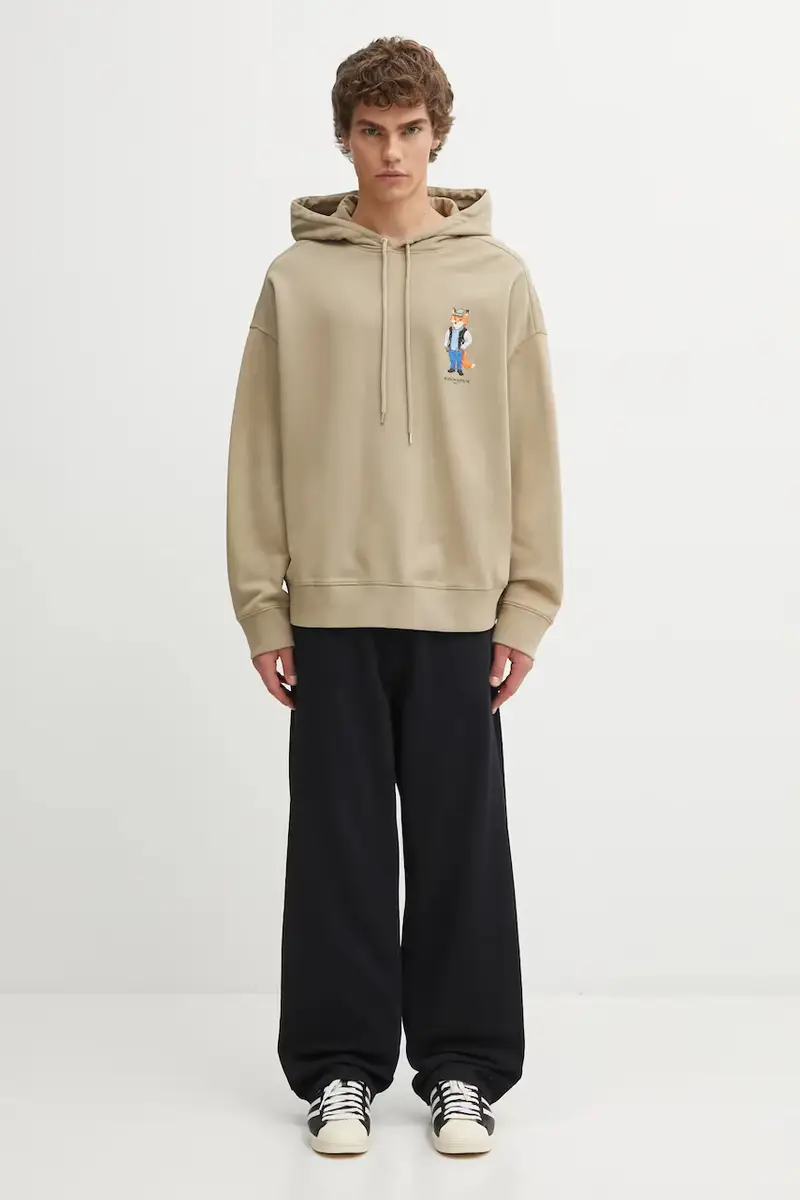 felpa in cotone Dressed Fox Oversize uomo colore beige con cappuccio PM00707KM0340 miniatura 5