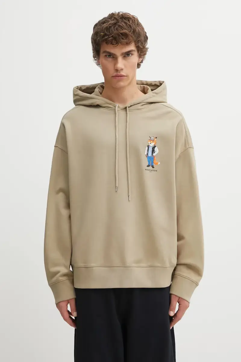 felpa in cotone Dressed Fox Oversize uomo colore beige con cappuccio PM00707KM0340