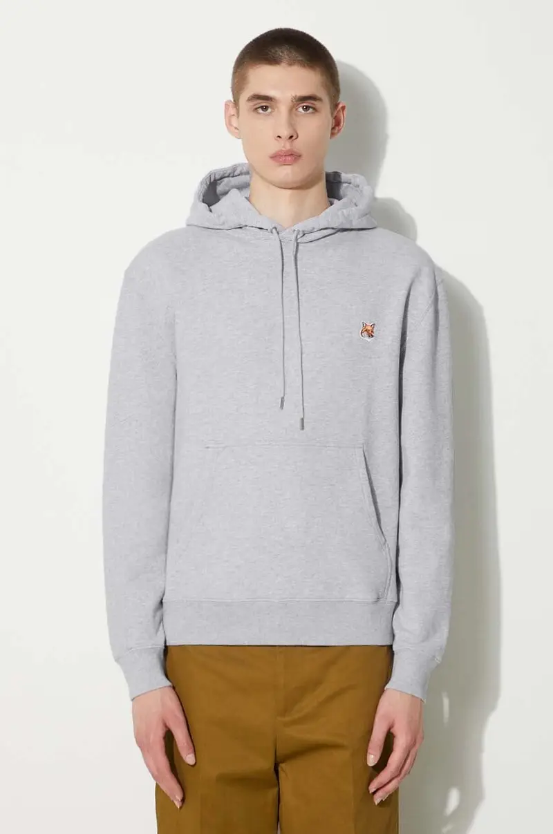 felpa in cotone Fox Head Patch Regular Hoodie uomo colore blu con cappuccio LM00702KM0001