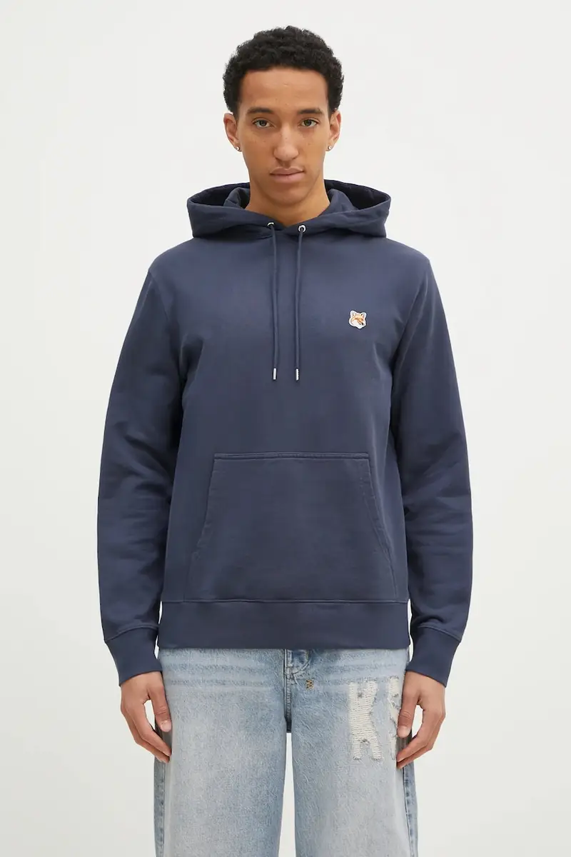 felpa in cotone Fox Head Patch Regular Hoodie uomo colore blu navy con cappuccio LM00702KM0001