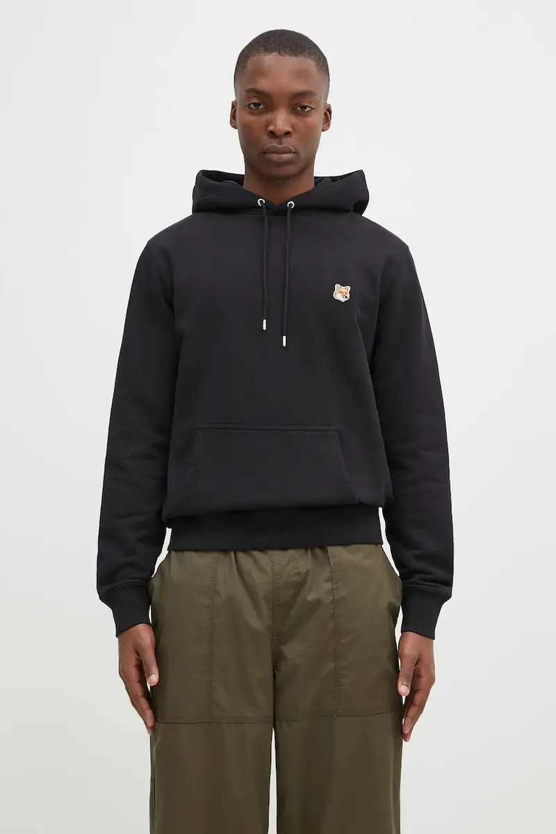 felpa in cotone Fox Head Patch Regular Hoodie uomo colore nero con cappuccio LM00702KM0001